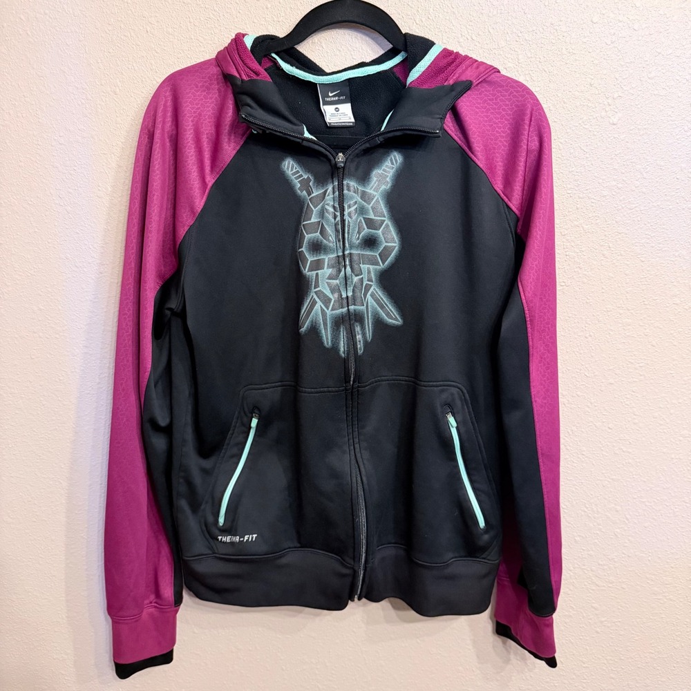 Nike Therma-FIT Hoodie Womens Medium Black Magenta Skull Full Zip Sweatshirt
